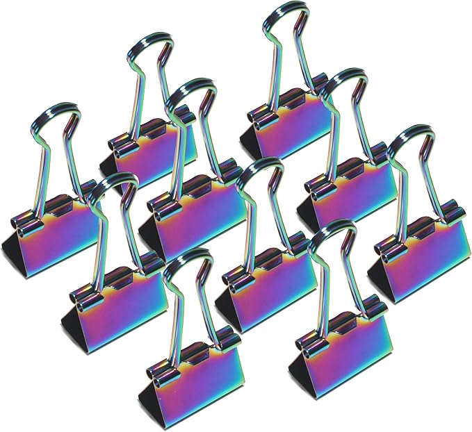 10 Pcs Rainbow Paper Clamps,Medium Binder Clips, 1 Inch Length for Office Use, Organize Files and Folders