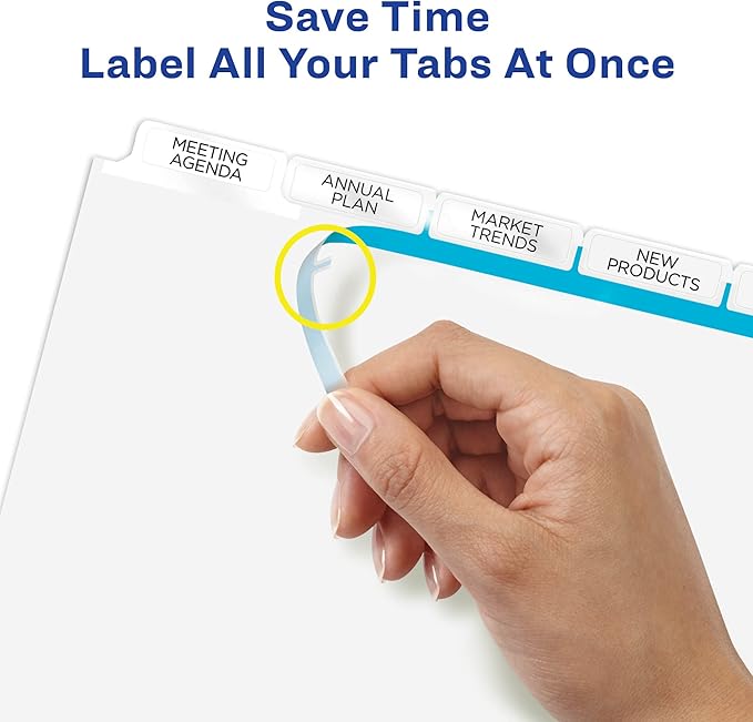 Avery 5 Big Tab Dividers for 3 Ring Binder, Easy Print & Apply Clear Label Strip, Index Maker Customizable White Tabs, 5 Sets (11492)