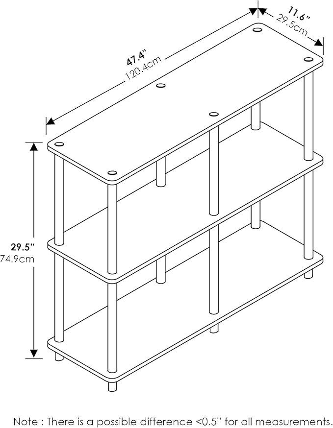 Furinno TURN-N-TUBE Storage Shelves, 3-Tier 47.4 Wide Book Shelf, Corner Shelf, Toolless Open Shelves, for Organization and Storage, Living Room, Garage, Home Office, Black
