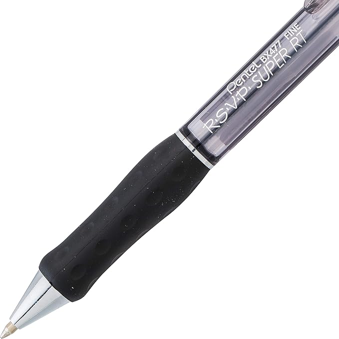 Pentel RSVP Super RT Ballpoint Pen, (0.7mm) Fine Line, Black Ink, 2-Pk - BX477BP2A (Pack of 2)
