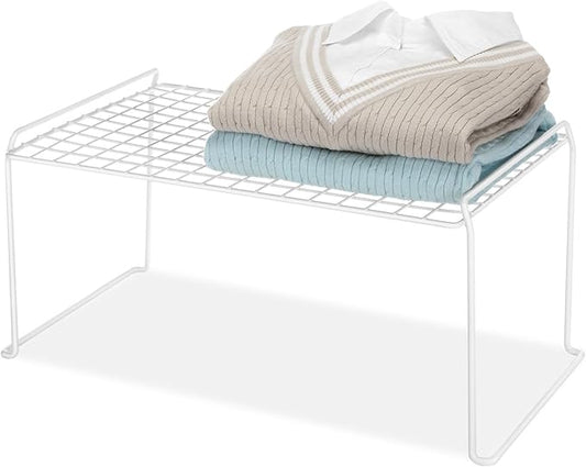Whitmor Medium 1 Tier Stacking Helper Shelf, Durable Plastic, Wire Shelf, Freestanding, No Assembly, 12"L x 20"W x 9"H, White