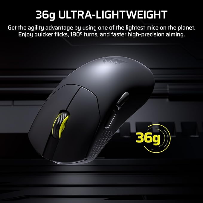 Corsair Sabre v2 PRO Ultralight FPS Wireless Gaming Mouse – 33,000 DPI, 36g Weight, 8,000Hz Hyper-Polling, Mechanical Switches, Up to 70-Hour Wireless Battery Life, Web Hub – Black