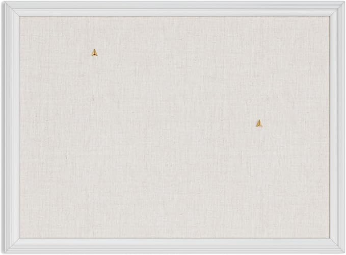 U Brands Farmhouse Linen Bulletin Board, 24" x 18", White Wood Style Frame, Industrial Grade Pinning Surface