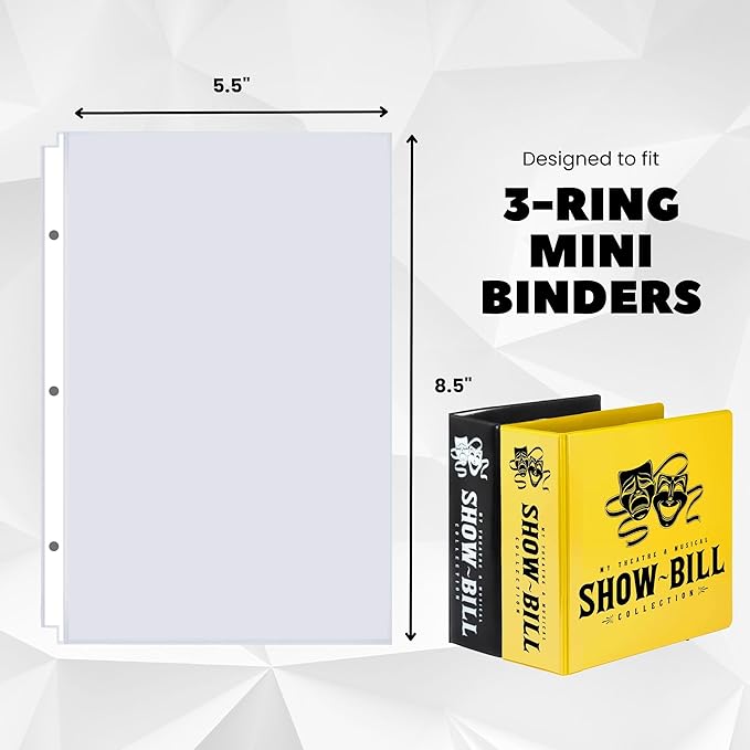 Officewerks Heavyweight Clear Mini Sheet Protectors Holds 5.5 x 8.5 Inch Sheets, Fits a 3-Ring Binder, Crystal Clear and Acid-Free with Reinforced Holes, Top Loading, Archival Safe (50 Pack)