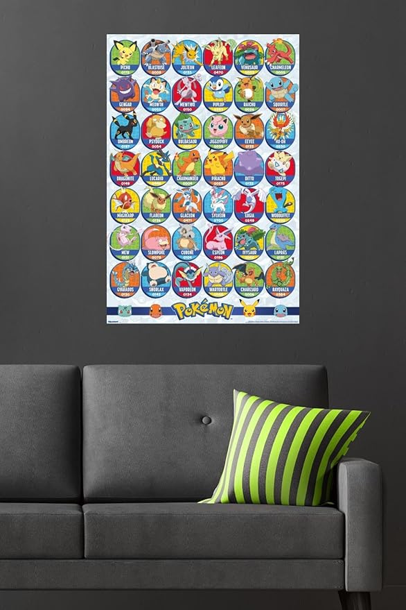 Pokémon: All-Time Favorites - Grid Wall Poster, 34L" x 22.4W", Premium Poster & Mount Bundle
