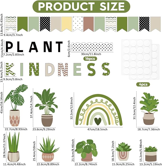 ZOiiWA 98 Pcs Spring Greenery Bulletin Board Decorations Plant Kindness Bulletin Board Set Greenery Classroom Decoration Colorful Greenery Rainbow Cutouts for School Home Office Wall Decor