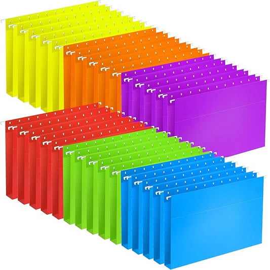 30 Pack Extra Capacity Hanging File Folders Reinforced Letter Size Hanging Folders with 2 Inch Expansion, 1/5 Cut Adjustable Tab Inserts for Office, School, Home Supplies, Assorted Colors