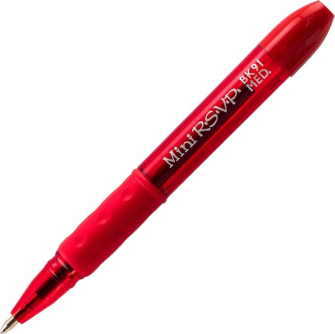 Pentel RSVP Mini Ballpoint Pen, (1.0mm) Medium Line, Red Ink, 12 pack (BK91MNB-B)