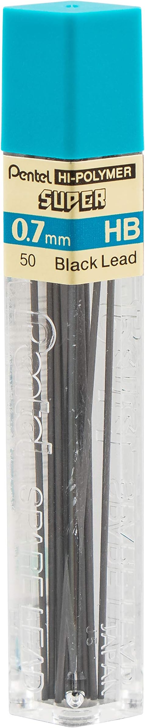 Pentel Super Hi-Polymer Leads, 0.7 mm, HB, Medium, Black, 12 Tubes of Lead, 144 Pieces of Lead (50-HB)