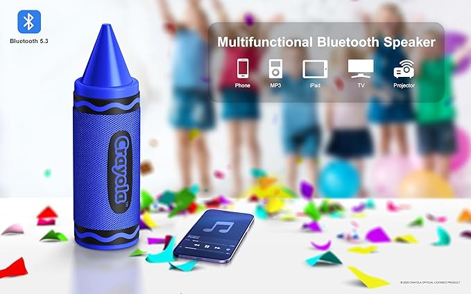 Crayola Kids Crayon Speakers Bluetooth Wireless, Portable Bluetooth Speakers 20W Peak Power HD Sound, Mini Bluetooth Speaker with TWS Pairing BT 5.3, FM Radio Home/Party/Outdoor/Travel
