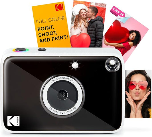 Kodak Printomatic+ Instant Print Digital Camera (Black) 10MP Portable Camera with Interactive RGB LED Status Indicator, Prints Full-Color Photos on Zink 2x3” Sticky-Backed Photo Paper - Easy & Fun