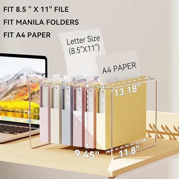 Ansook Hanging File Folders Letter Size Extra Capacity,Heavy Duty 1'' Exandable File Folders Hanging with Tabs,12 Pack Pastel Plastic Filing Cabinet Folders,Desk Hang File Organizer for Office Home