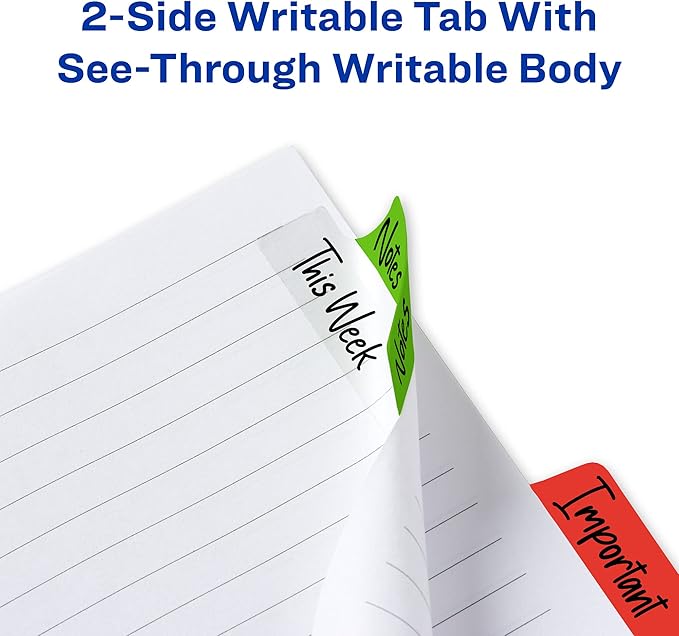 Avery Margin Ultra Tabs, 2.5" x 1", 2-Side Writable, Assorted Colors, 24 Repositionable Page Tabs Per Pack, 72 Total (3-Pack of 74768)