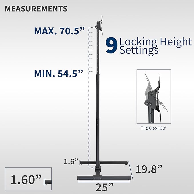 VIVO TV Floor Stand for 13 to 50 inch Screens up to 44 lbs, LCD LED OLED 4K Smart Flat, Curved Monitor Panels, Max VESA 200x200, Extra Tall Pole for Treadmills and Ellipticals, Black, STAND-TV17