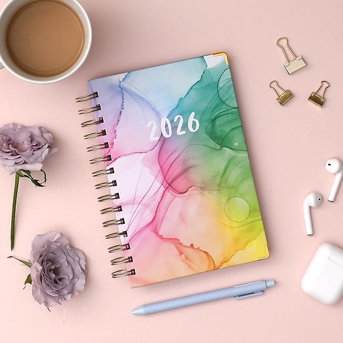 Blue Sky 15 Month 2026 Weekly and Monthly Planner Calendar, October 2025 - December 2026, 5" x 8", Hard Cover, Durable Twin Wire Binding, Laminated Tabs, Storage Pocket, Includes Ruler, Sticky Notes & Stickers, Rainbow Ink