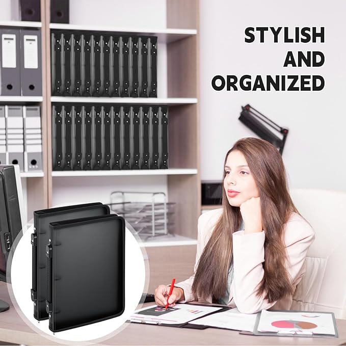 Teling 2 Pcs Plastic Zipper Binders with 3 Ring Zipper Binder, Refillable File Organizer Planner for Projects, Assignments, Memos, School Work (1 Inch,Black)