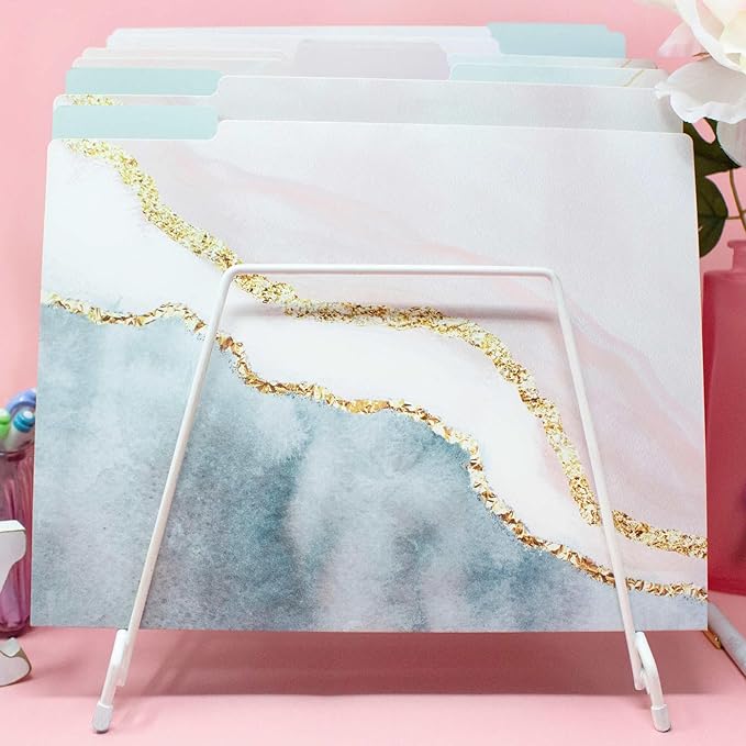 bloom daily planners Decorative File Folders - Set of Six Letter Size (8.5” x 11”) Organizers, 1/3 Cut Tabs - Assorted Designs - Ethereal Marble