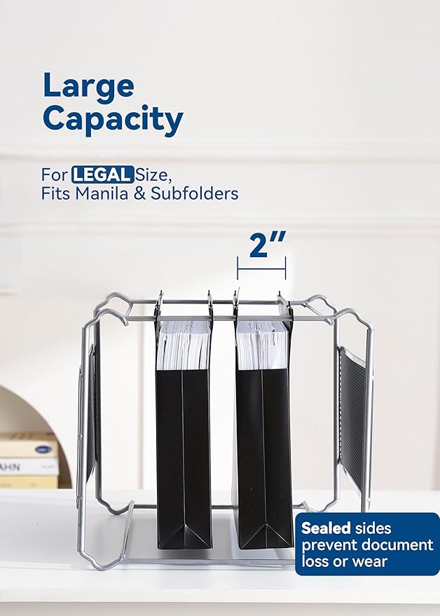 Plastic Extra Capacity Legal Size Hanging File Folders, 2" Expanding Pocket, Heavy Duty for Filing Cabinet, Insertable 1/5-Cut Tabs - 12 Pack