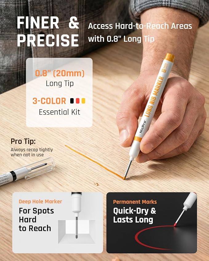Nicpro 4 Pack Carpenter Pencils with Sharpener, Construction Mechanical Pencil Set with 52 Refills, Heavy Duty Working Tools, Long Nib Marker Pens for Architect Marking (Red, Black, Yellow, Green)