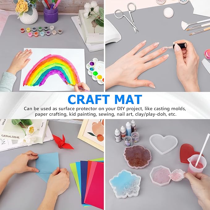 Gartful Oversize Silicone Mat for Crafts, 31.5 x 23.6 inches 1.2mm Thick Silicone Craft Pad for Jewelry Casting Resin Molds, Countertop Protector, Nonstick Placemat, Counter Table Mat, Light Grey