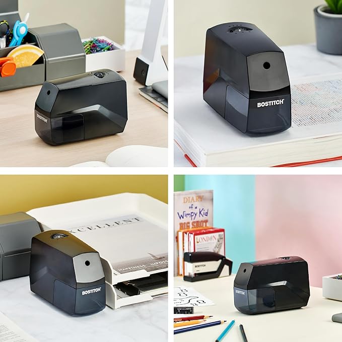 Bostitch Portable Rechargeable Battery Vertical Pencil Sharpener Helical Blade for No.2/Colored Pencils, Black