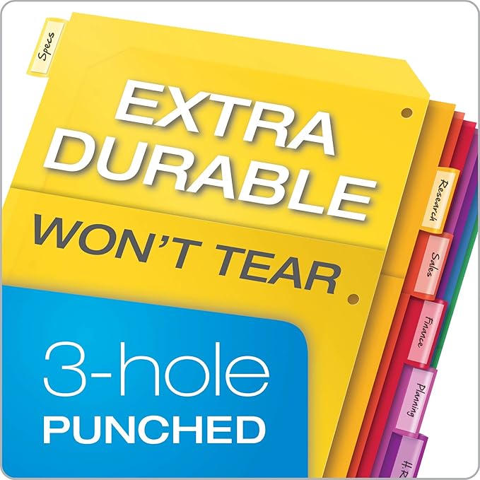 Oxford Plastic 2 Pocket Binder Dividers, 8 Tab 1/8 Cut, Multicolor Large Tab Set, Insertable Dividers with Paper Inserts, Letter Size, 3 Sets (89603) (Pack of 8)