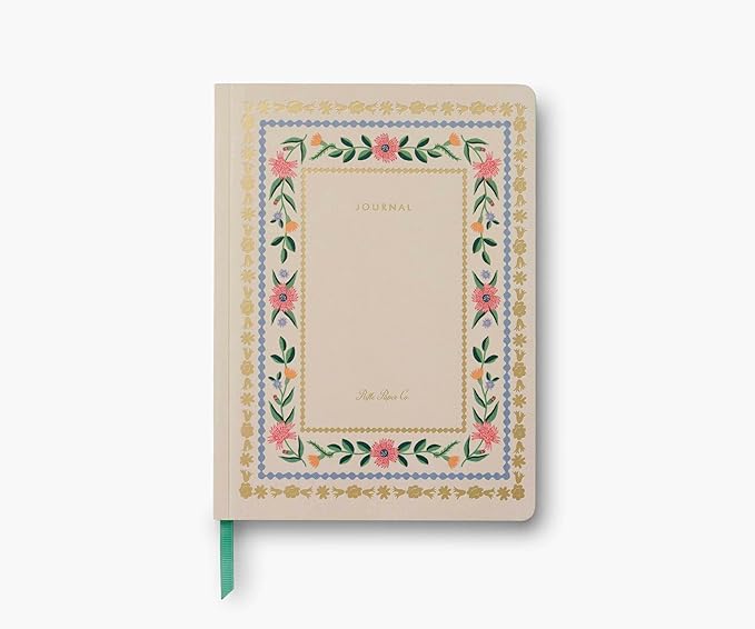 RIFLE PAPER CO. Aster Softcover Journal 150 Lined Pages, 8.5" L x 6.25" W, Linen Textured Paper-Wrapped Hardboard Cover, Includes Grosgrain Ribbon Bookmark