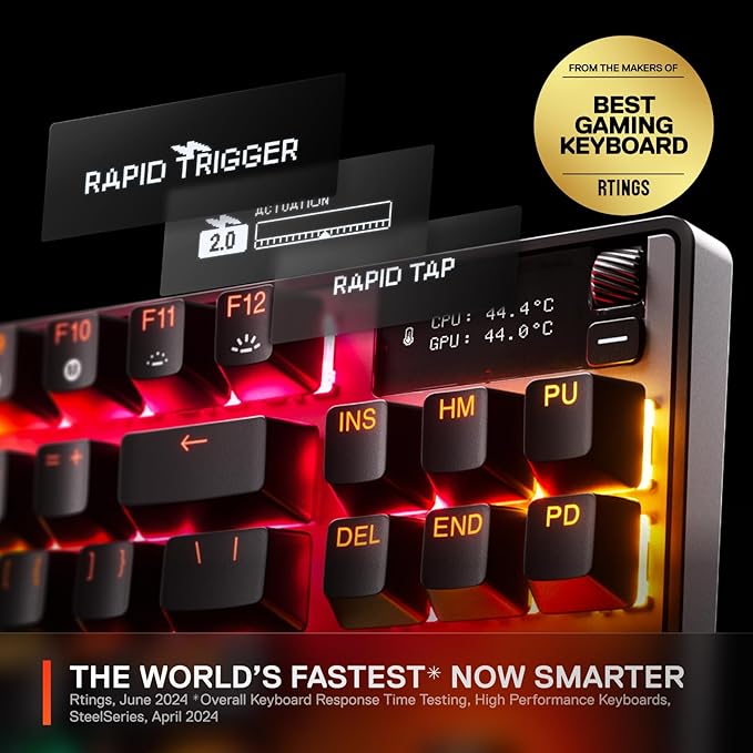 SteelSeries Apex Pro TKL Gen 3 OmniPoint 3.0 HyperMagnetic Switches Adjustable Actuation Rapid Trigger Ready Presets Protection Mode Rapid Tap/SOCD OLED RGB PBT Keycaps USB-C (Renewed)