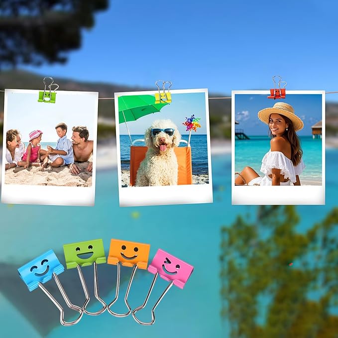 Smiling Face Binder Clips Small, 20 Pcs Colored Binder Clips Assorted Color (19mm), Cute Emoji Paper Clamps for Office, School and Home, Fun & Decorative Orange Paper Clips Gift