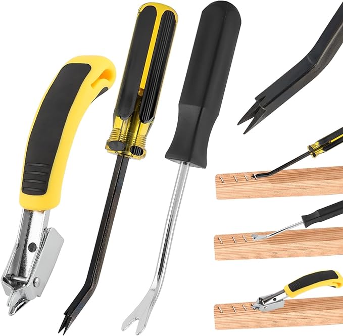 Industrial Staple Remover Heavy Duty Pro Kit - Double Pronged Tack Puller for Deep Embedded Staples, Anti-Slip Grip Handles for Carpets/Furniture/Floors