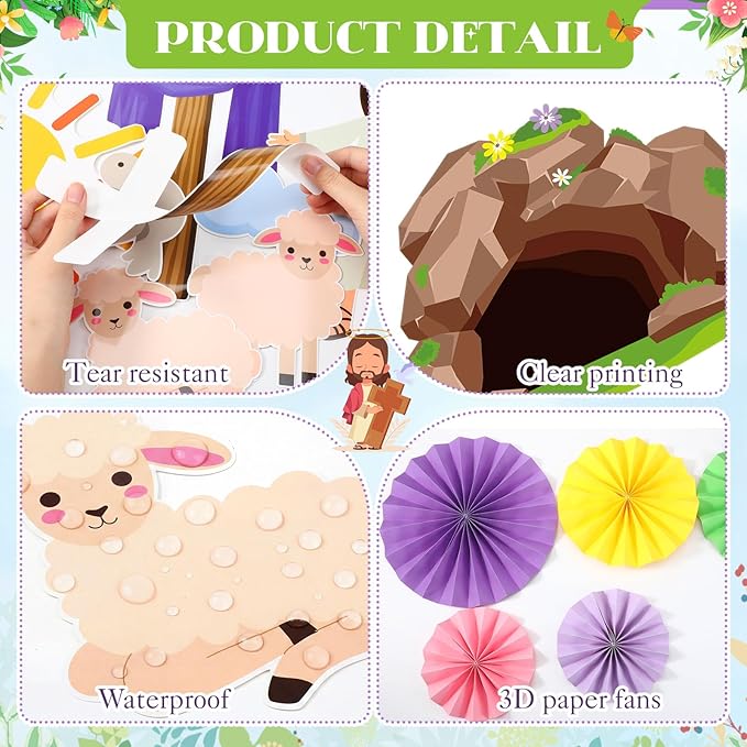 Eersida Spring Bulletin Board Decorations with Paper Fans St Patricks Day 3D Classroom Bulletin Board Christian Easter Flower Bunny Cutouts School VBS Library Church Window Wall Decor(Easter)