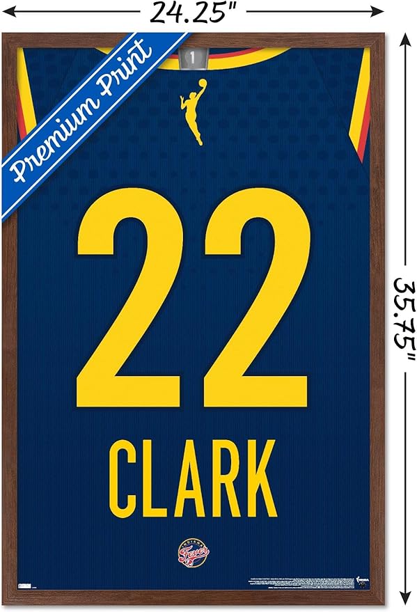 WNBA Indiana Fever - Caitlin Clark Jersey Wall Poster, 34L" x 22.4W", Mahogany Framed Version