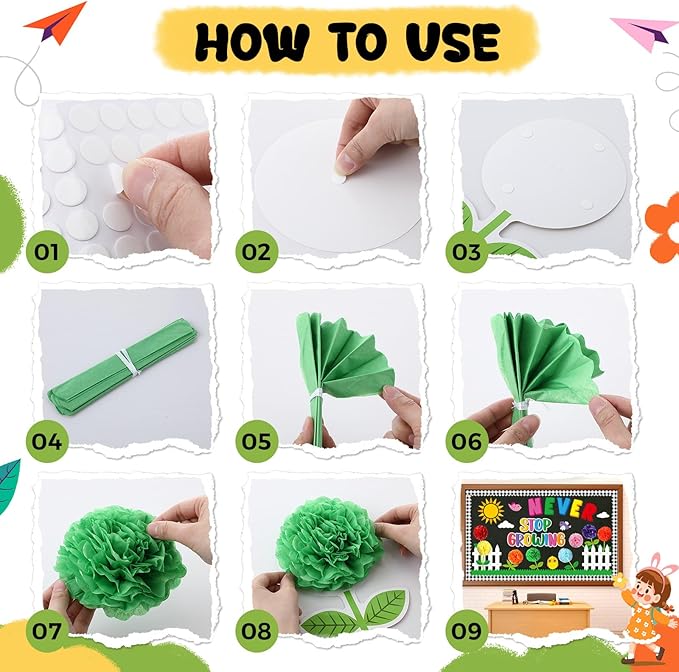 Spring Bulletin Board Decorations Set March Flowers Bulletin Board with 3D Paper Floral Cutouts Classroom Decorations Back to School Wall Decor Party Favor(Never Stop Growing)