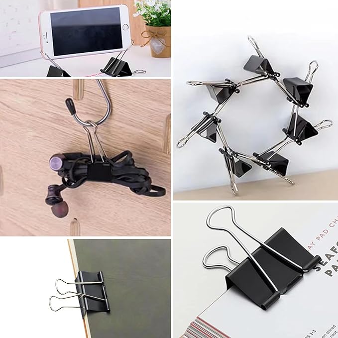 300 Pack Binder Clips Paper Clamps Assorted Sizes (Black), Jumbo, Large, Medium, Small, Mini and Micro, 6 Sizes for Office, School and Home