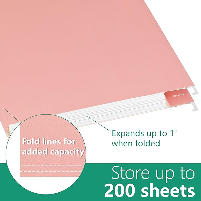 Peachy-Pink Hanging File Folders,Letter Size,1/5-Cut Adjustable Tabs,6 Per Box,-1/5 Tabs