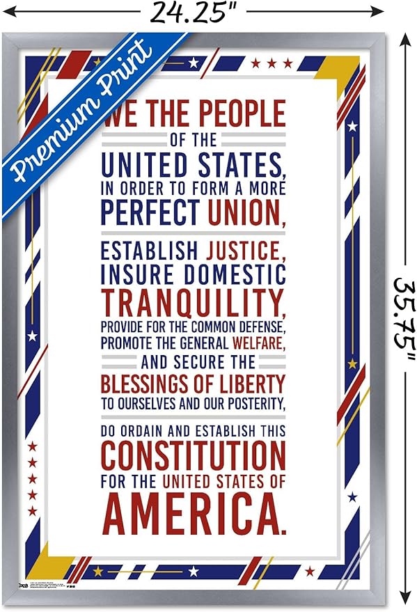 Trends International The United States Of America - Constitution Preamble Wall Poster, 22.375" x 34", Silver Framed Version
