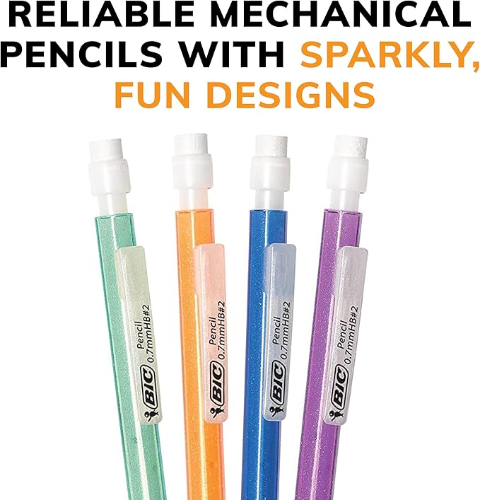 BIC Xtra-Sparkle Number 2 Mechanical Pencils With Erasers,Medium Point (0.7mm),Mechanical Pencils for School Supplies,24 Count (Pack of 2)