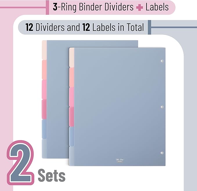 Mr. Pen- Binder Dividers, 6 Tab Dividers, Pack of 2 Sets (12 Dividers Total), Dividers