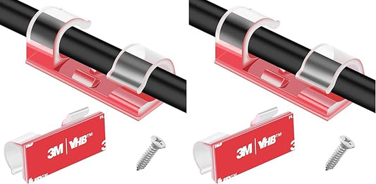 XHF 50pcs Medium Self Adhesive Cable Clips Clear,Wire Clips Cable Management Wire Organizer Cord Holder for Under Desk, Car, Wall, TV PC Ethernet Cable (Pack of 2)