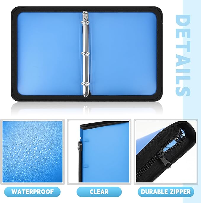 Teling 2 Pcs Plastic Zipper Binders with 3 Ring Zipper Binder, Refillable File Organizer Planner for Projects, Assignments, Memos, School Work (1 Inch,Blue)