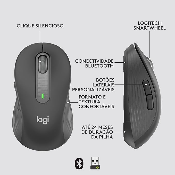 Logitech Signature M650 L Full Size Wireless Mouse - for Large Sized Hands, 2-Year Battery, Silent Clicks, Customizable Side Buttons, Bluetooth, Multi-Device Compatibility (Graphite)