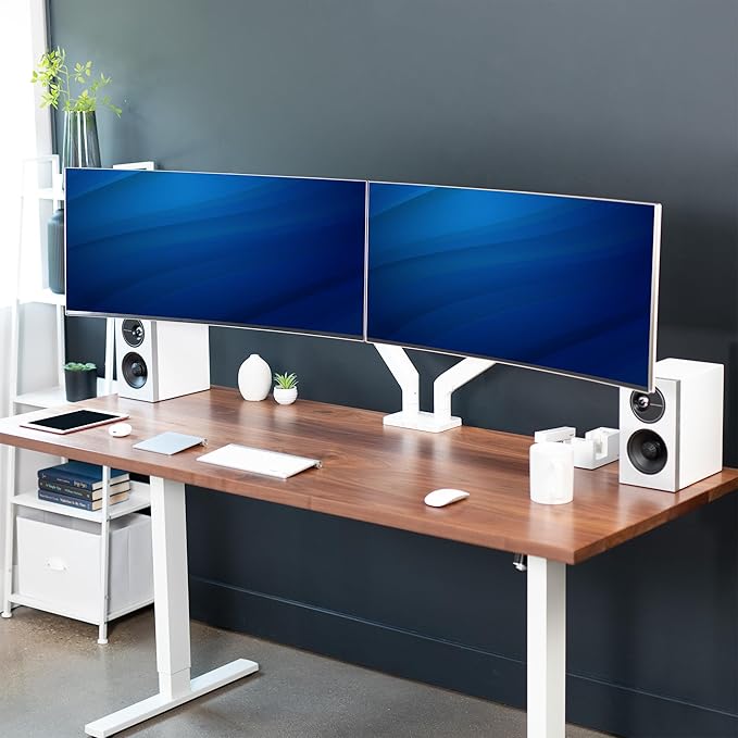 VIVO Heavy Duty Dual Ultra-Wide Monitor Tension Arm for up to 45 inch Screens, Holds 44 lbs per Arm, Premium Desk Mount Monitor Stand for 2 Ultrawides, White, STAND-V200DW