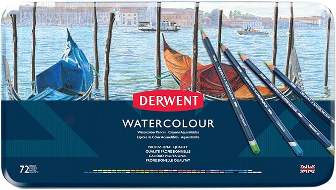 Derwent Colored Pencils, WaterColour, Water Color Pencils, Drawing, Art, Metal Tin, 72 Count (32889)