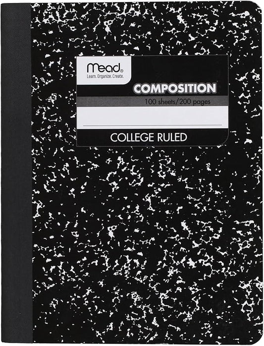 Mead Composition Notebook, College Ruled Paper, 9-3/4" x 7-1/2", 100 Sheets, Black Marble (09932)