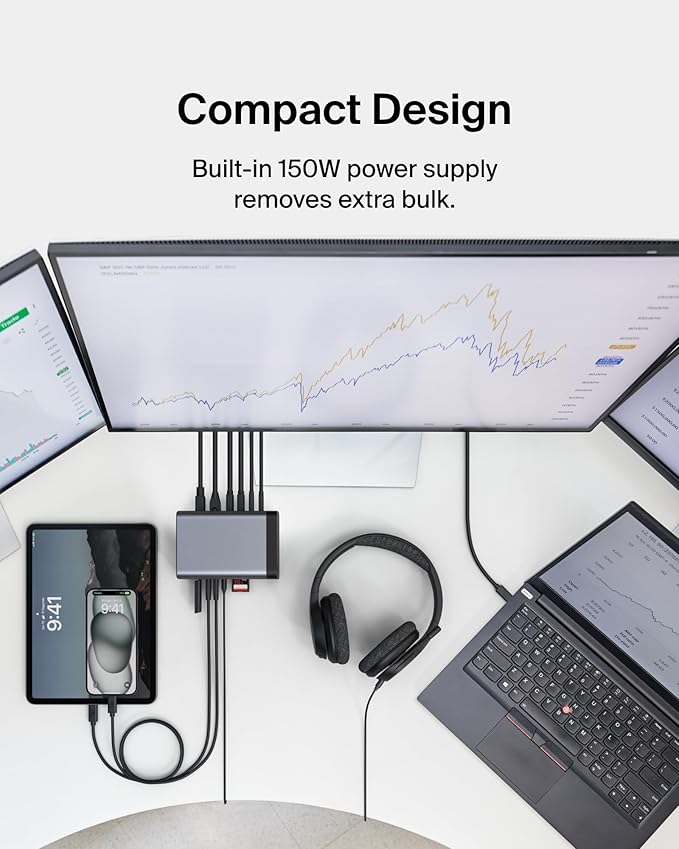 Belkin USB-C Hub, 11-in-1 Pro GaN Dock 150W, Multi-Port Docking Station w/USB-C, USB-A, Ethernet, SD, MicroSD, 3.5mm Port, 4K HDMI Ports for Triple Monitor Display - Compatible w/MacBook Pro & More