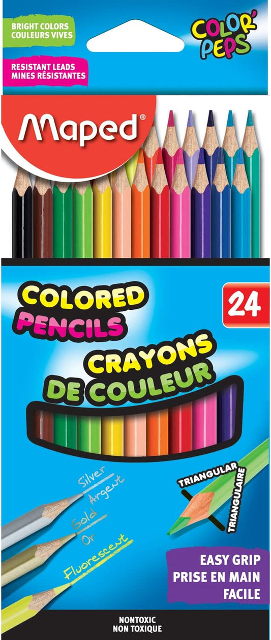 Maped Helix USA - Color'Peps Triangular Colored Pencils, 24 Pack - Art Project Creation - Vibrant Colors - Quality Art Supplies for Professionals and Hobbyists