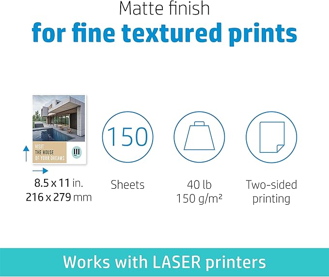 HP Enhanced Business Paper, Matte, 8.5x11 in, 40 lb, 150 sheets, works with laser printers (Q6543A)