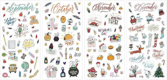 Blue Sky Holidays & Seasons 1200+ Sticker Pack, Planner and Calendar Pack, 4.49” x 9.06”, Full Color, 24 Sheets
