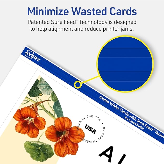 Avery Printable Rectangle Cards, Sure Feed Technology, 5" x 7", Matte White Cardstock, Laser/Inkjet Printable, 20 Total, Great for Invitations and Thank You Messages