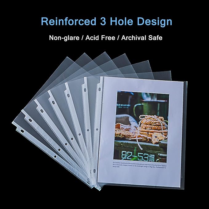 Seashell 300PCS Non-Glare Sheet Protectors 8.5 x 11, Page Protectors Reinforced 3 Holes, 2 Mil Thick Top Loading Page Protectors, Plastic Sleeves for 3 Ring Binder, Acid Free & Archival Safe